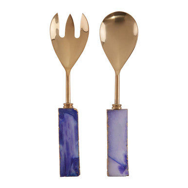Orsina Gold Serving Set with Blue Agate Handles for Elegant Dining Experience