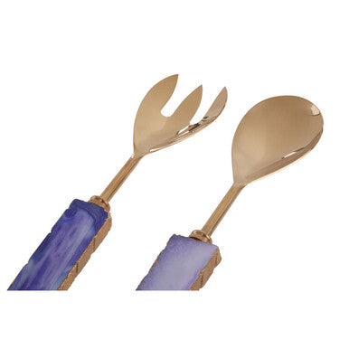 Orsina Serving Set with Gold Tone Utensils and Purple Agate Handles for Stylish Serving
