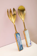Orsina Gold Serving Set with Stylish Agate Handles for Elegant Dining Experiences