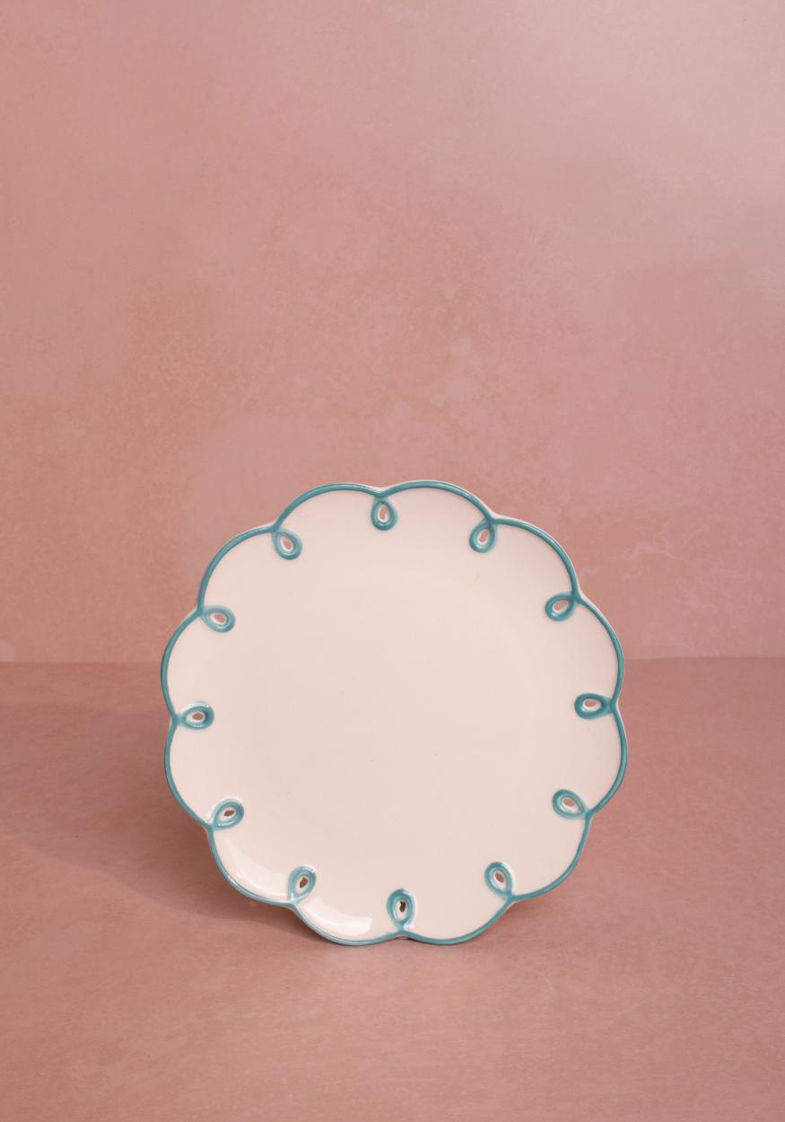 Casa by Josephine Jenno Side Plates with Elegant Scalloped Edge Design in Cream and Turquoise