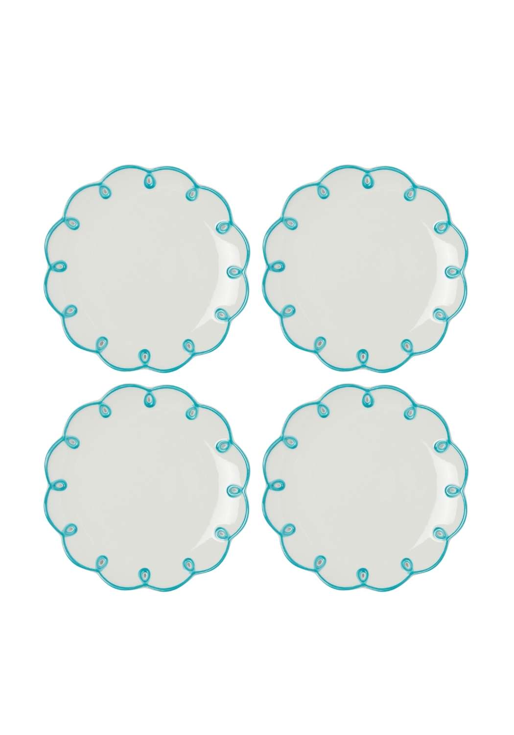 Set of four Casa by Josephine Jenno Side Plates with a scalloped turquoise rim design
