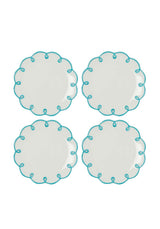 Set of four Casa by Josephine Jenno Side Plates with a scalloped turquoise rim design