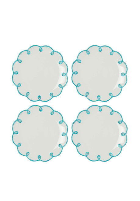 Set of four Casa by Josephine Jenno Side Plates with a scalloped turquoise rim design