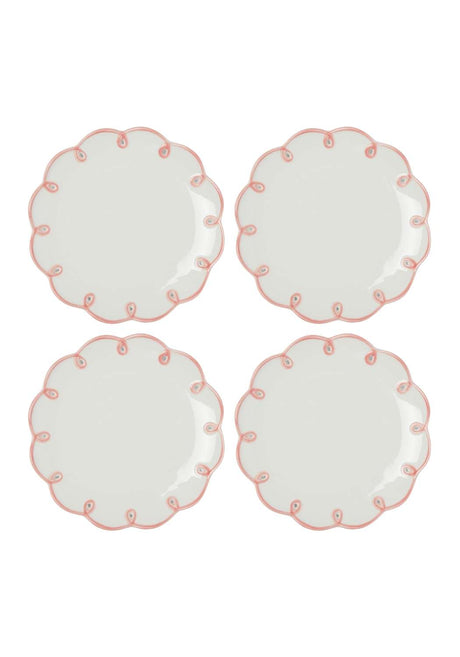 Set of four Casa by Josephine Jenno Side Plates with scalloped edges and pink trim design