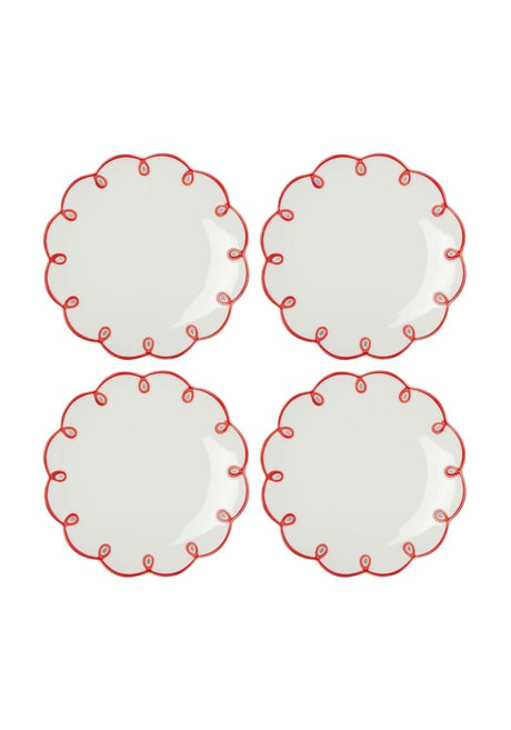Set of four Casa by Josephine Jenno Side Plates with a decorative red scalloped edge design