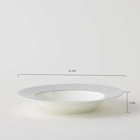 Elegant white soup bowl from London Boutique Lifestyle with a textured rim, measuring 23.5 cm
