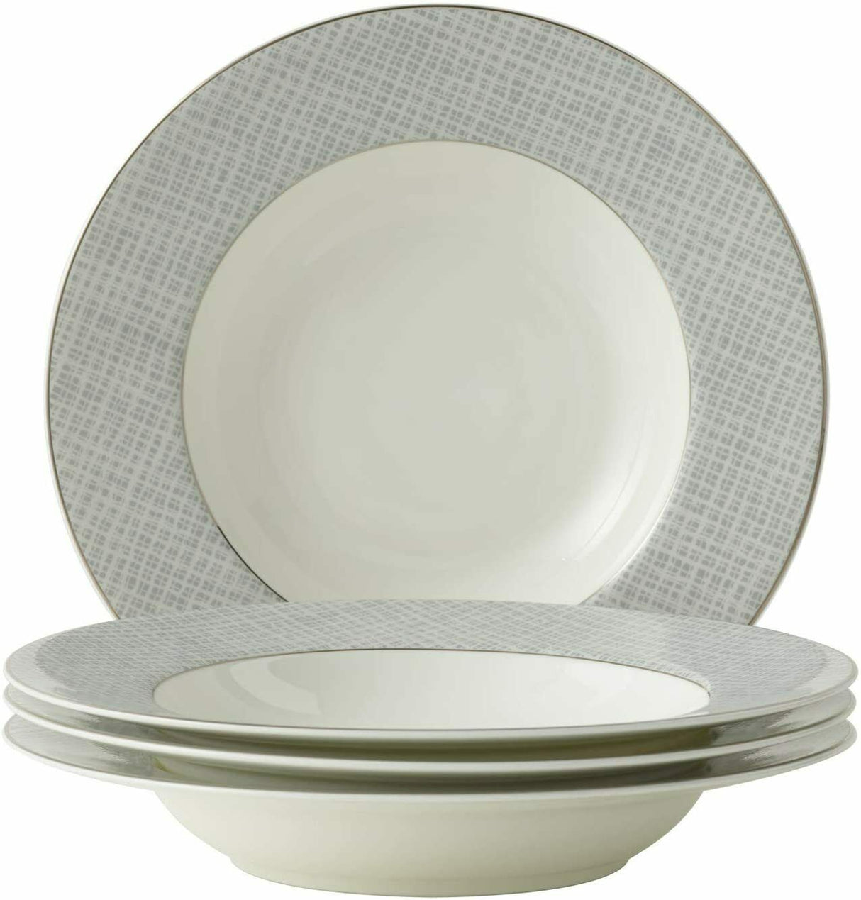 Set of four elegant soup bowls with a stylish grey patterned rim from London Boutique Lifestyle