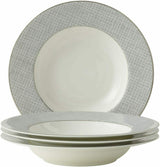 Set of four elegant soup bowls with a stylish grey patterned rim from London Boutique Lifestyle