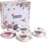 Set of London Boutique Lifestyle Floral Tea Cups with Saucer in Pastel Colours, Perfect for Afternoon Tea