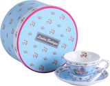 Elegant London Boutique Tea cups with floral design and matching saucer in a decorative gift box
