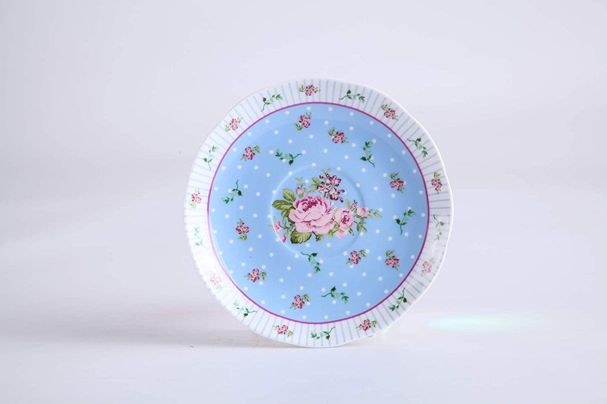 Vintage blue tea cup saucer with pink floral design from London Boutique Lifestyle