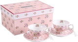 Delicate pink tea cups with floral designs, presented in a pretty gift box from London Boutique Lifestyle