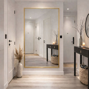 Jobu Home Rectangle Mirror in a stylish gold frame, enhancing the hallway decor