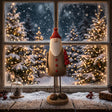 Charming Tall Santa figurine in front of a snowy window, enhancing Christmas room decorations