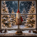 Charming Tall Santa figurine in front of a snowy window, enhancing Christmas room decorations