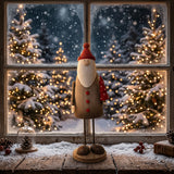 Charming Tall Santa figurine in front of a snowy window, enhancing Christmas room decorations