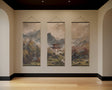 Printworks Tapestry featuring serene mountain and pagoda landscape in three panels for elegant home decor