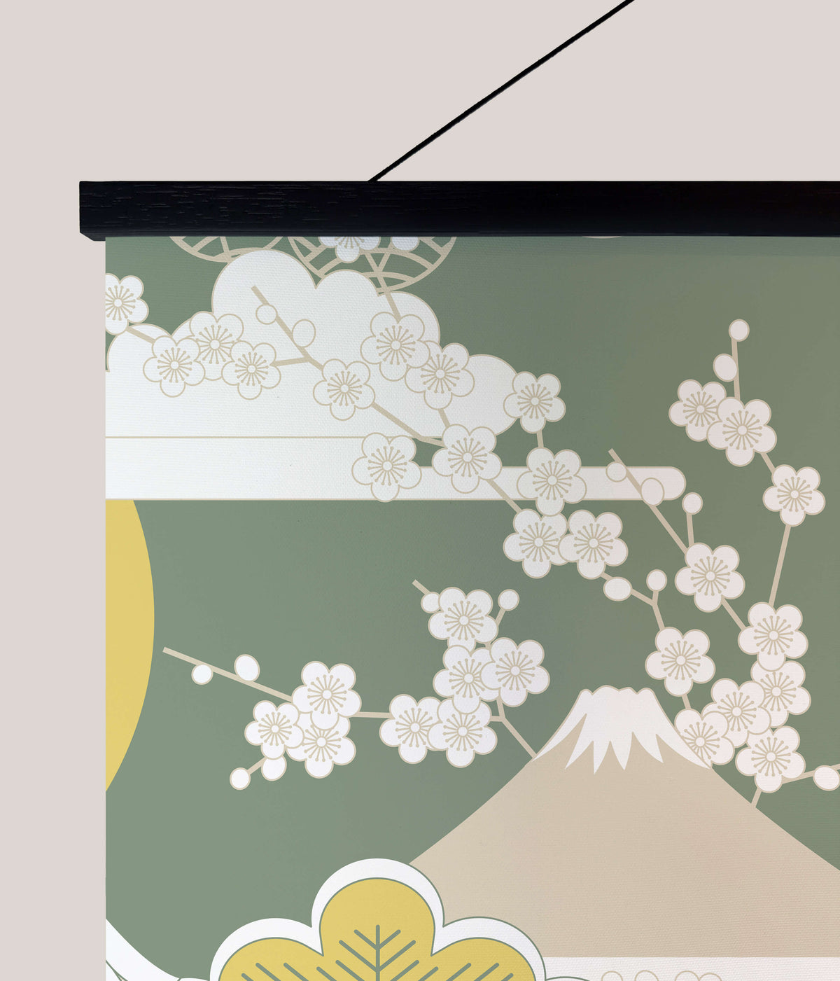 Printworks Tapestry featuring cherry blossoms and Mount Fuji in elegant pastel colours