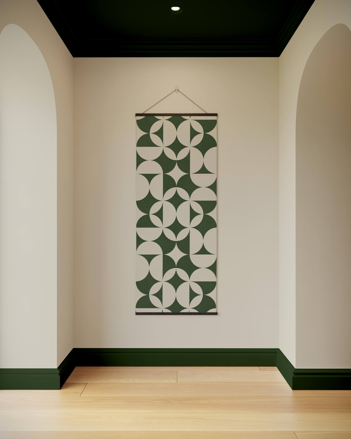 Printworks geometric tapestry in green and beige, ideal for contemporary home decor