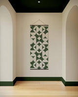 Printworks geometric tapestry in green and beige, ideal for contemporary home decor
