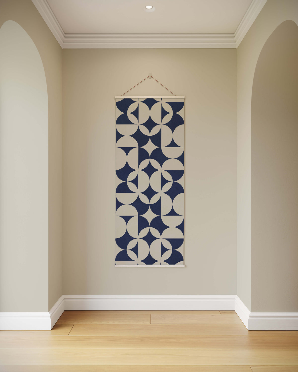 Contemporary Printworks Tapestry with Geometric Design on a Navy Background for Modern Decor