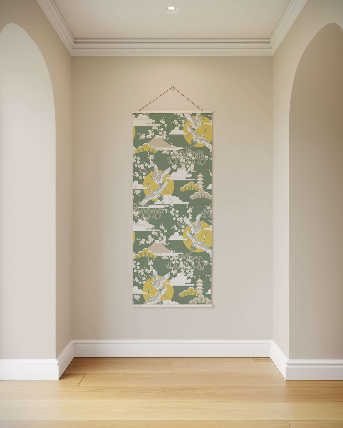 Printworks Tapestry featuring a serene nature design in green and yellow, ideal for home decor