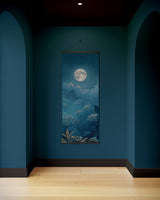 Printworks tapestry featuring a serene night scene with a full moon and lush scenery