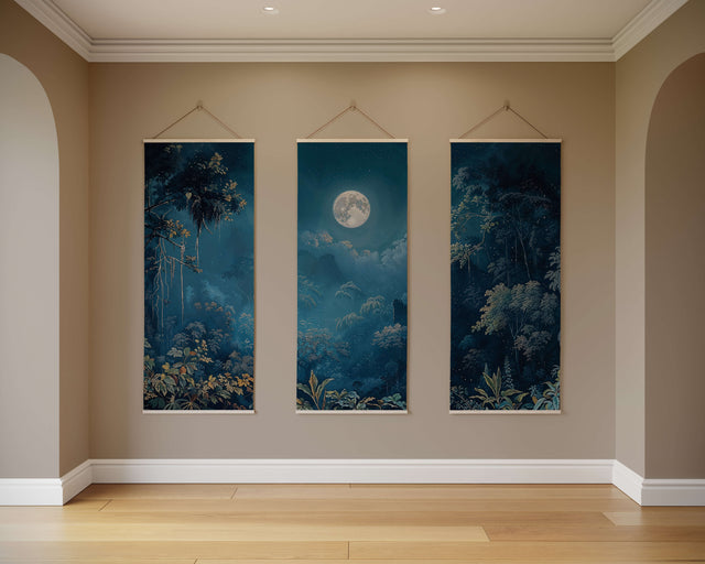 Printworks Tapestry featuring a serene moonlit forest design, perfect for home decor enhancement