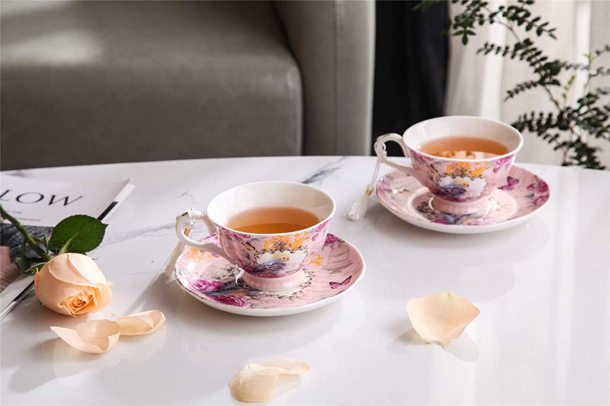 Elegant tea cup set from London Boutique Lifestyle with floral design and delicate saucers
