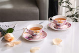 Elegant tea cup set from London Boutique Lifestyle with floral design and delicate saucers