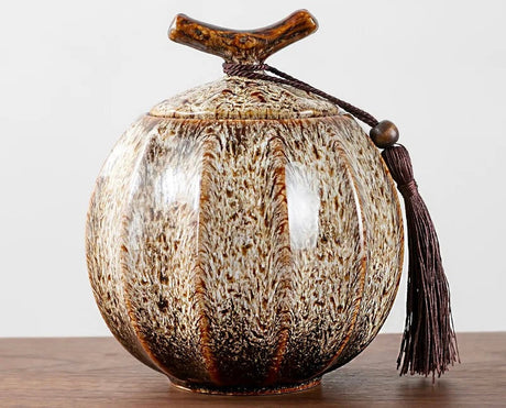 Nisu Home Decorative Tea Jar with Natural Texture and Wooden Lid for Stylish Storage