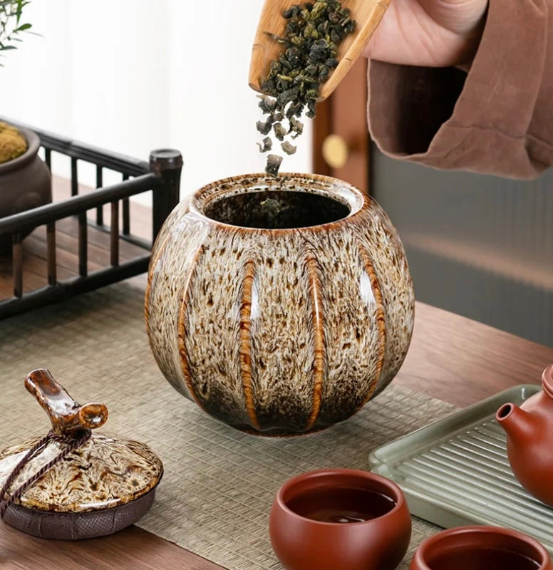 Nisu Home Tea Jar with a Unique Design and Textured Surface for Storing Loose Leaf Tea