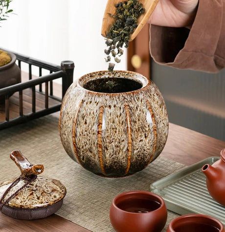 Nisu Home Tea Jar with a Unique Design and Textured Surface for Storing Loose Leaf Tea