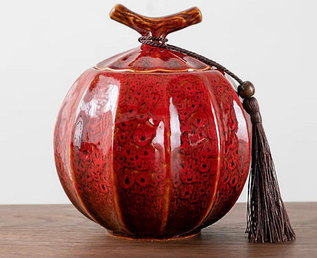 Nisu Home Decorative Red Tea Jar with Unique Shape and Tassel Detail for Elegant Storage