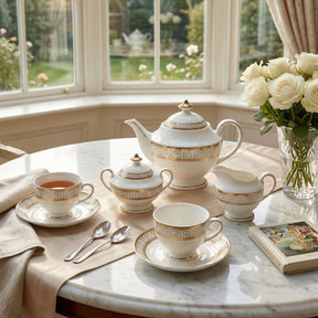 Elegant KitchBoom Tea Set with intricate design, perfect for afternoon tea gatherings