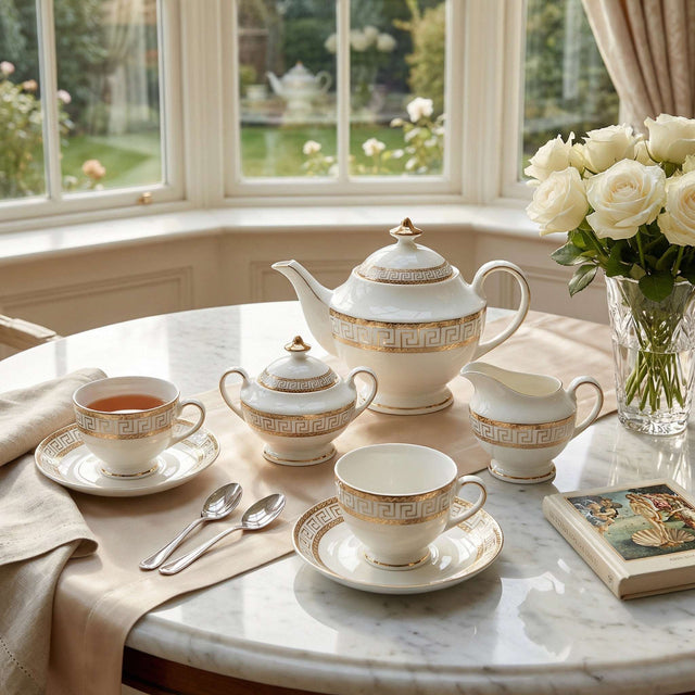 Elegant KitchBoom Tea Set with intricate design, perfect for afternoon tea gatherings