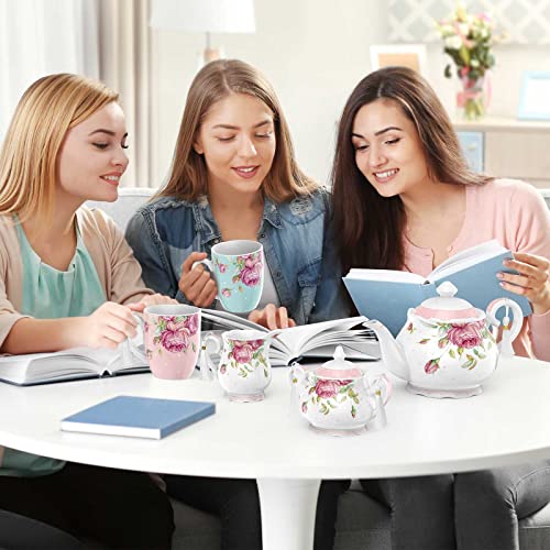 Elegant tea set with floral design, perfect for enjoying tea with friends at home