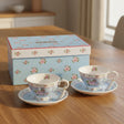 Elegant floral tea cups with matching saucers in a gift box by London Boutique Lifestyle