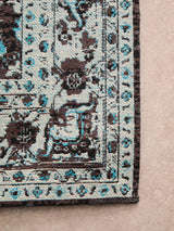 Orsina Teal Rug with Floral Patterns and Intricate Border Design for Home Decoration