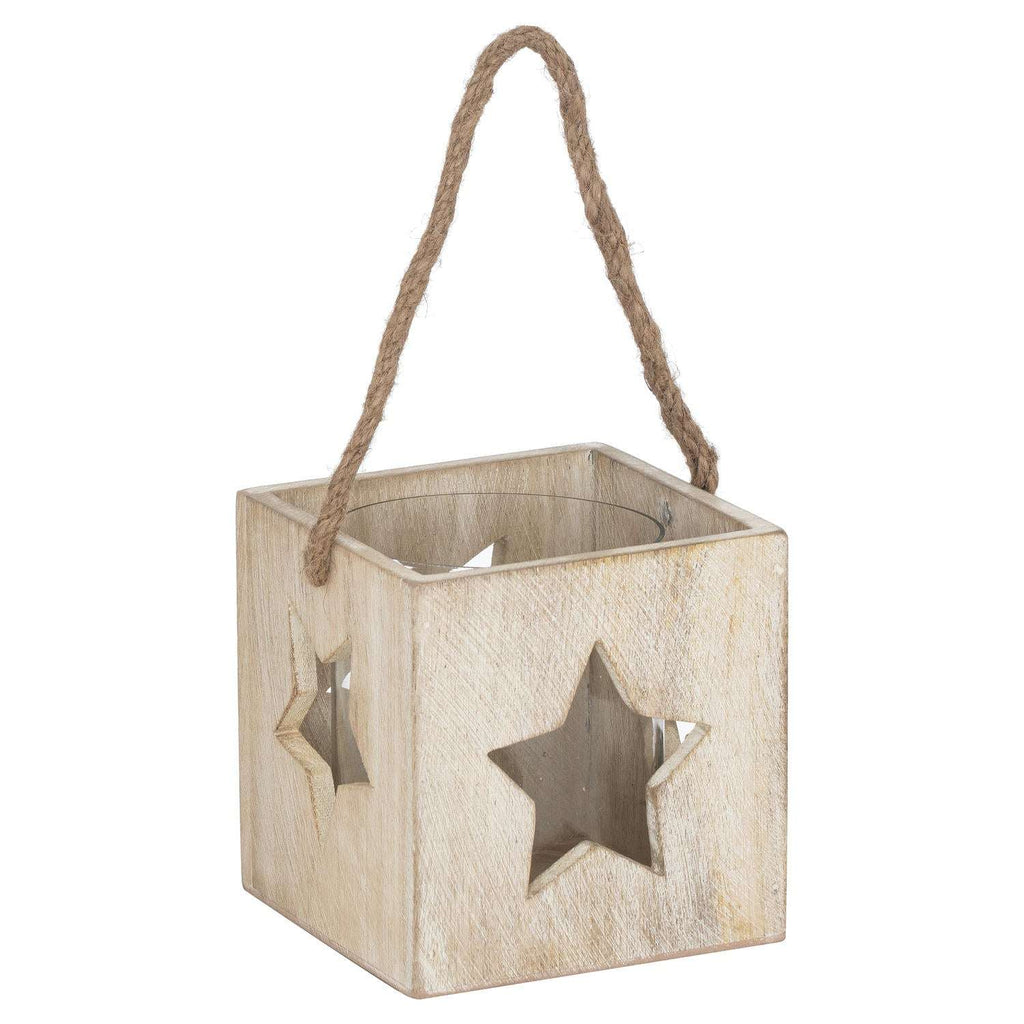 Washed Wood Large Star Tealight Candle Holder WHITE WOOD Shades 4 Seasons