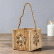 Natural Wooden Snowflake Tealight Candle Holder BROWN GLASS Shades 4 Seasons