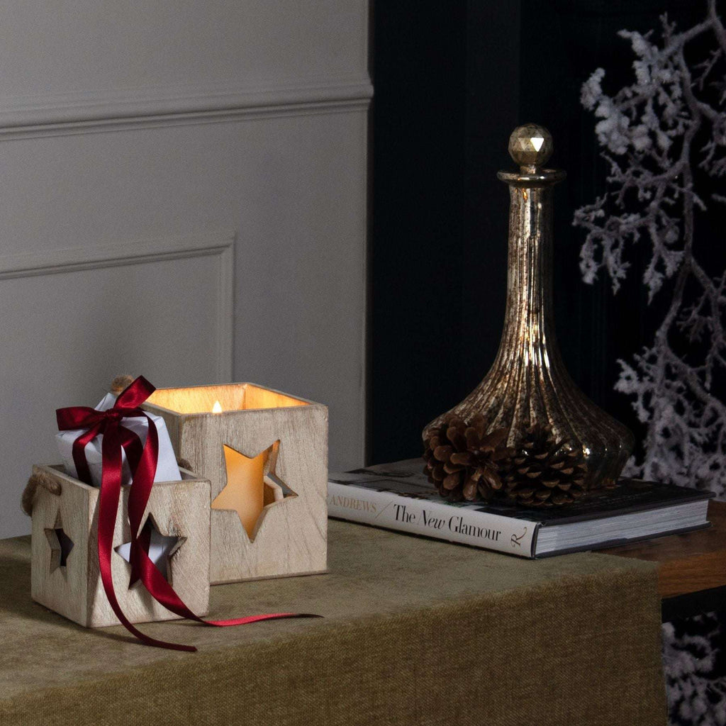 Washed Wood Large Star Tealight Candle Holder Shades 4 Seasons