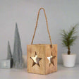 Natural Wooden Large Star Tealight Candle Holder BROWN GLASS Shades 4 Seasons