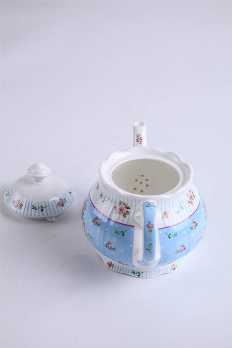 Porcelain Teapot Set with Floral Design and Blue Accents from London Boutique Lifestyle