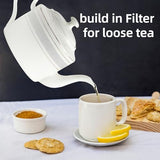 Elegant Teapot Set with Built-in Filter, pouring tea into a cup with cookies and lemon slices