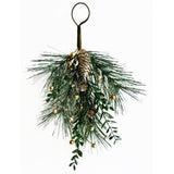 Teardrop Swag featuring artificial greenery, pinecones, and gold accents for festive Christmas decorations