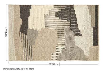 Orsina Textured Rug in neutral tones, featuring a modern geometric pattern and measuring 240x150 cm