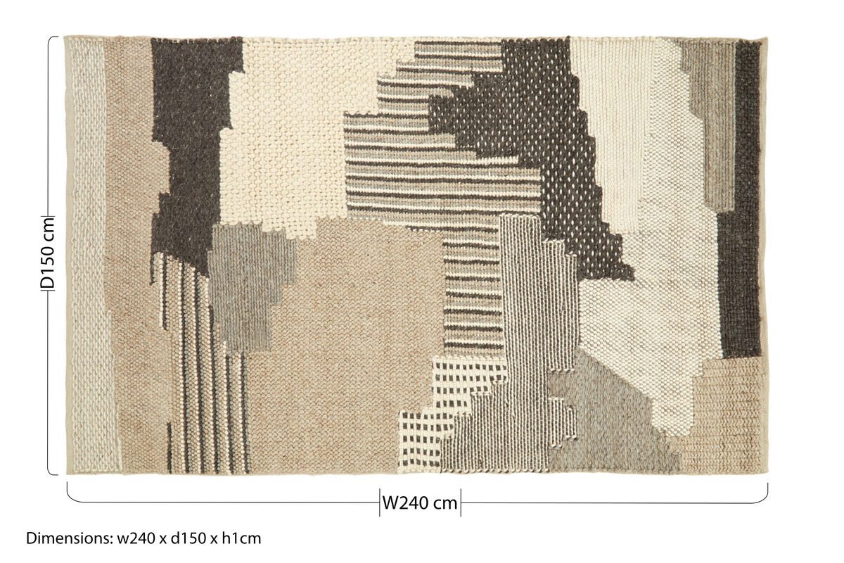 Orsina Textured Rug in neutral tones, featuring a modern geometric pattern and measuring 240x150 cm