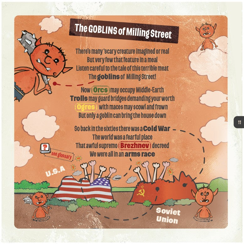 The Milling Street Tales illustration featuring goblins and trolls in a playful, colorful scene