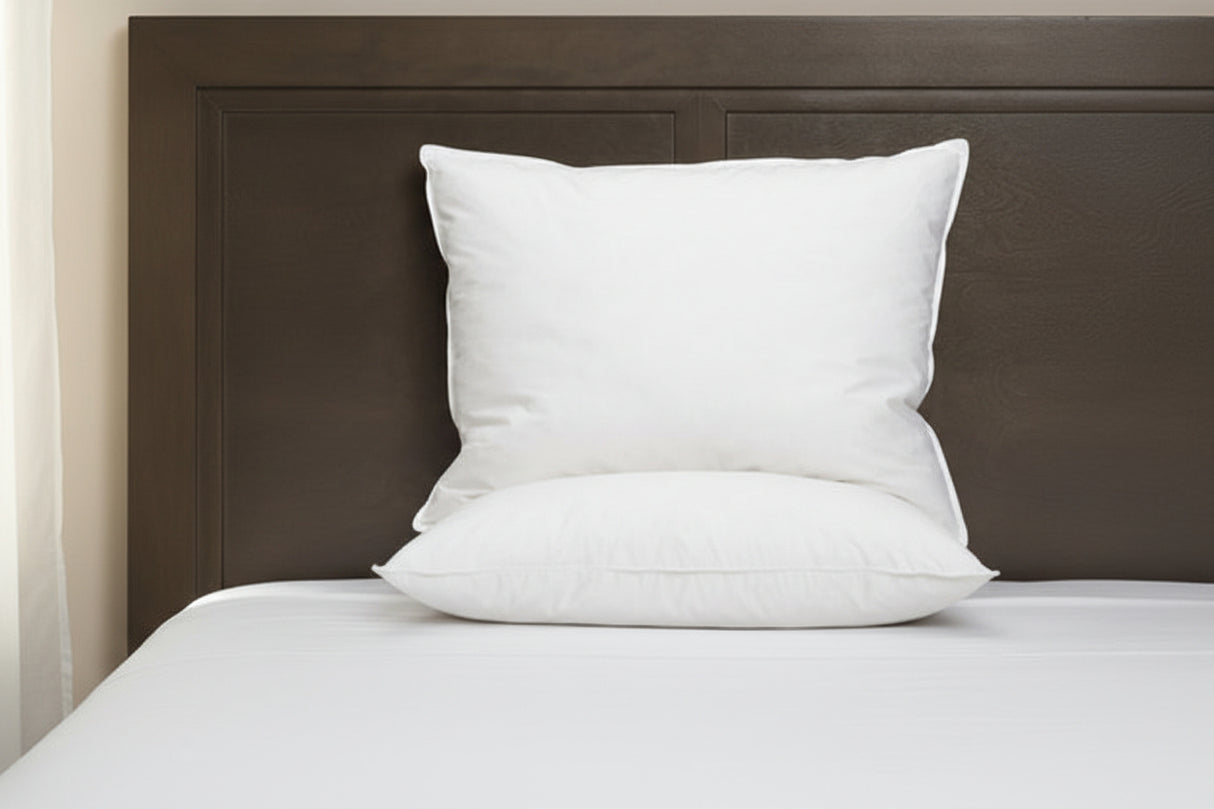 White Pillow from PillowPillow on a bed with a wooden headboard for comfort and support